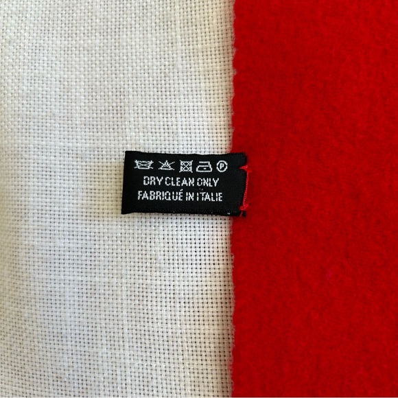 •Moschino Oversized Red Wool Rhinestones Logo Fringed Scarf 68”x14”Made in Italy - Picture 8 of 10